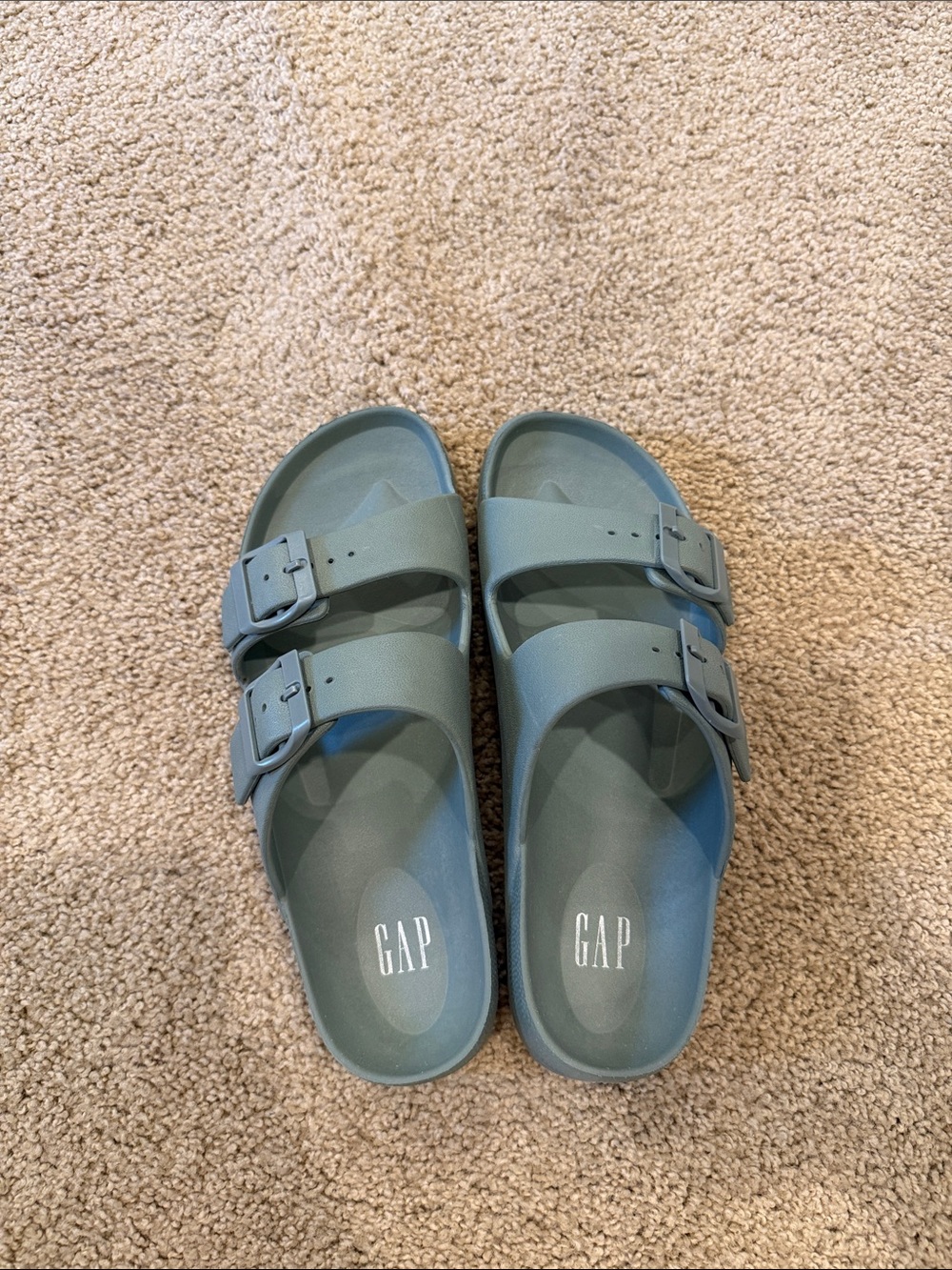 GAP Two-Buckle Slide Sandals in Muted Sage